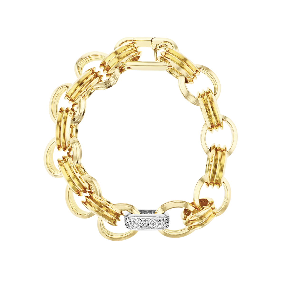 Roberto Coin Yellow Gold Fluted Oval Link Bracelet with White Gold