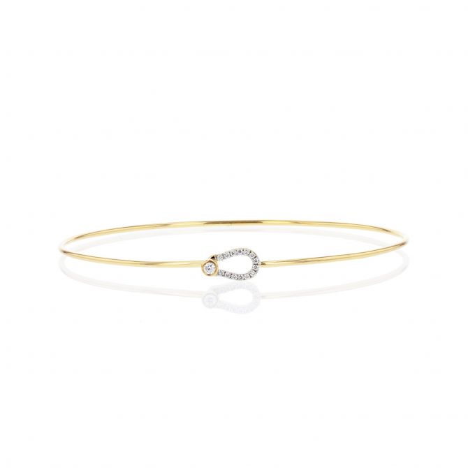 Diamond Drop Hook Bangle Bracelet 14K Yellow & White Gold