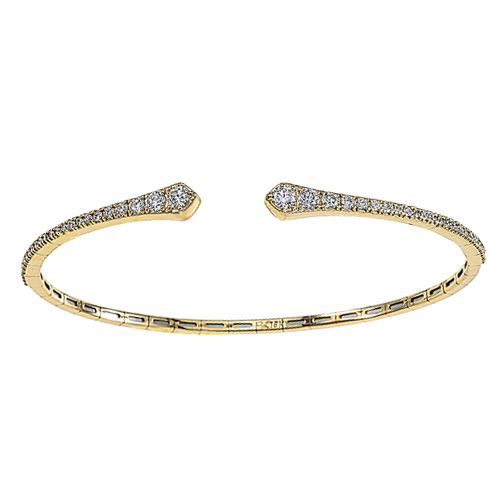 Diamond Graduated Slim Open Cuff Bangle Bracelet in Yellow Gold