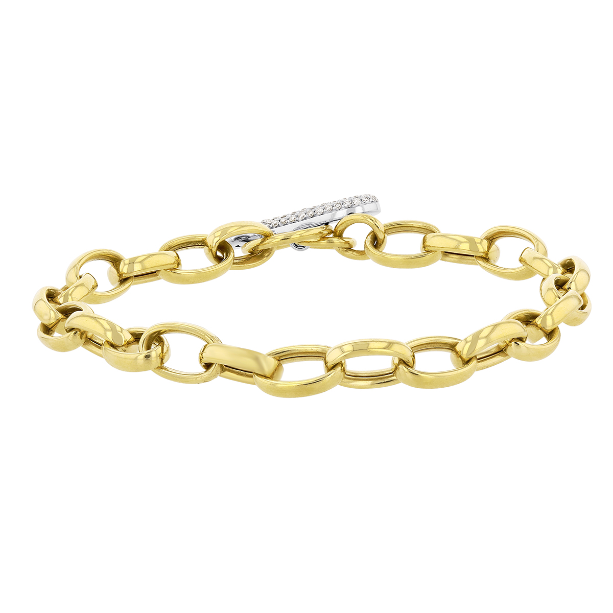 Yellow Gold Link Bracelet with Diamond Pave Toggle Clasp in White Gold