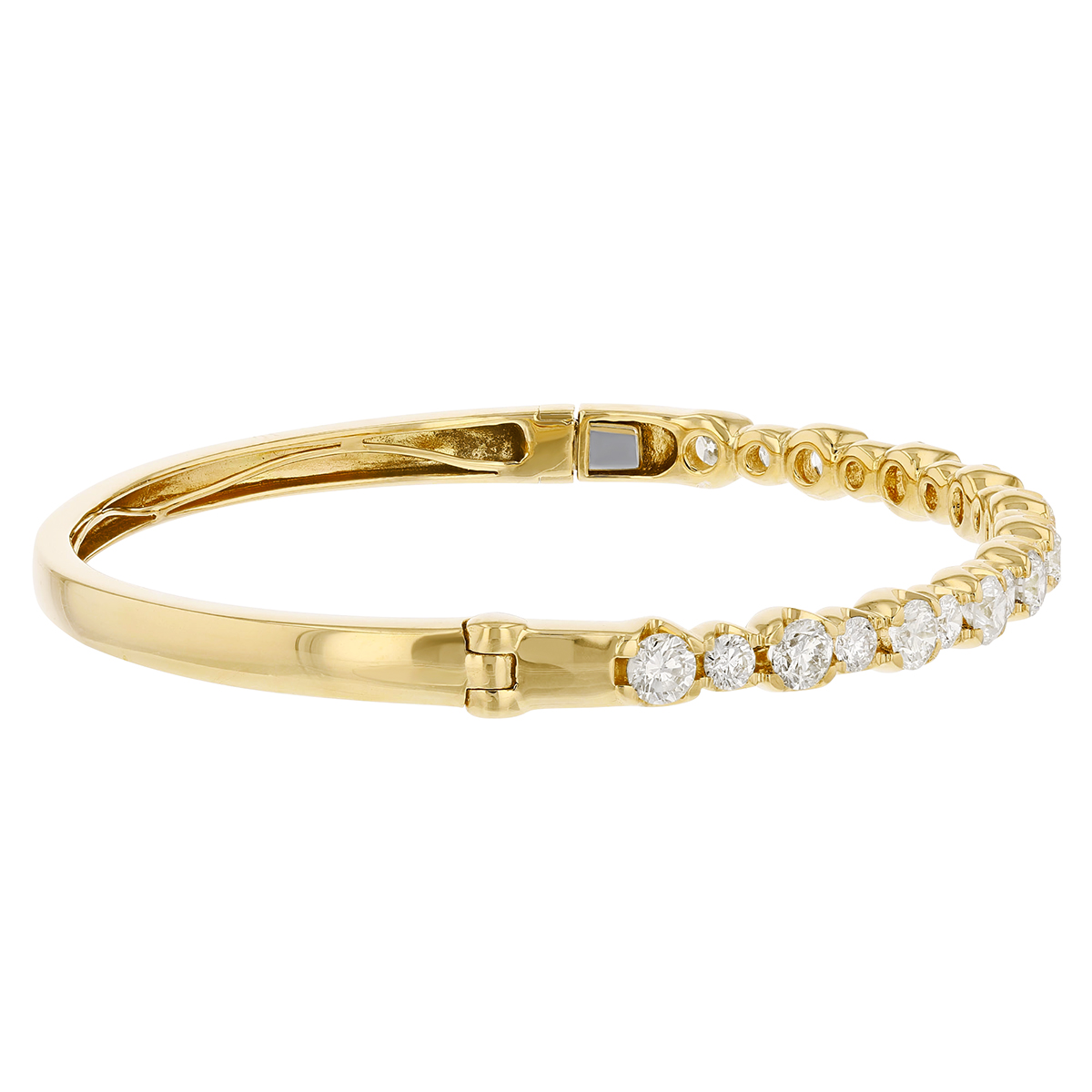 Diamond Line Hinged Oval Bangle Bracelet in Yellow Gold