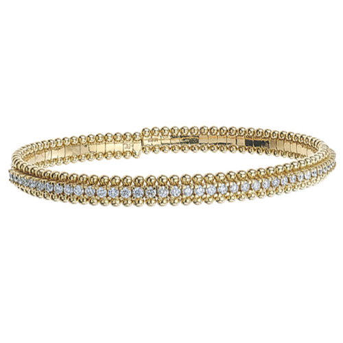 Diamond Cuff Bracelet with Beaded Edges in Yellow Gold