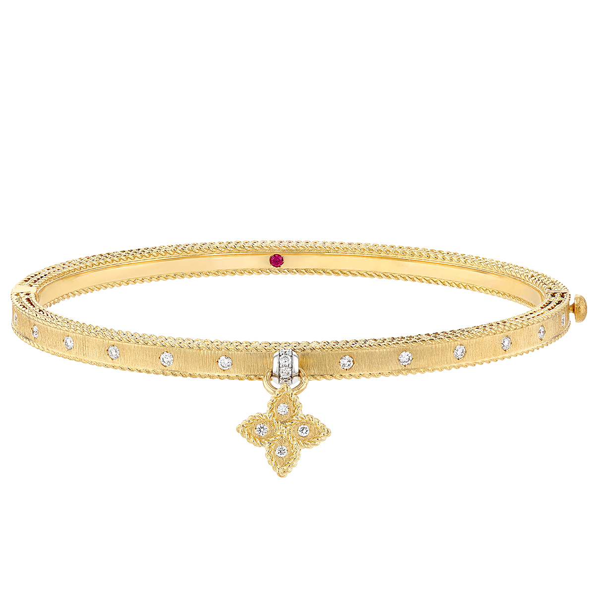 Roberto Coin Venetian Princess Small Flower Charm Bangle in Yellow Gold with Diamonds