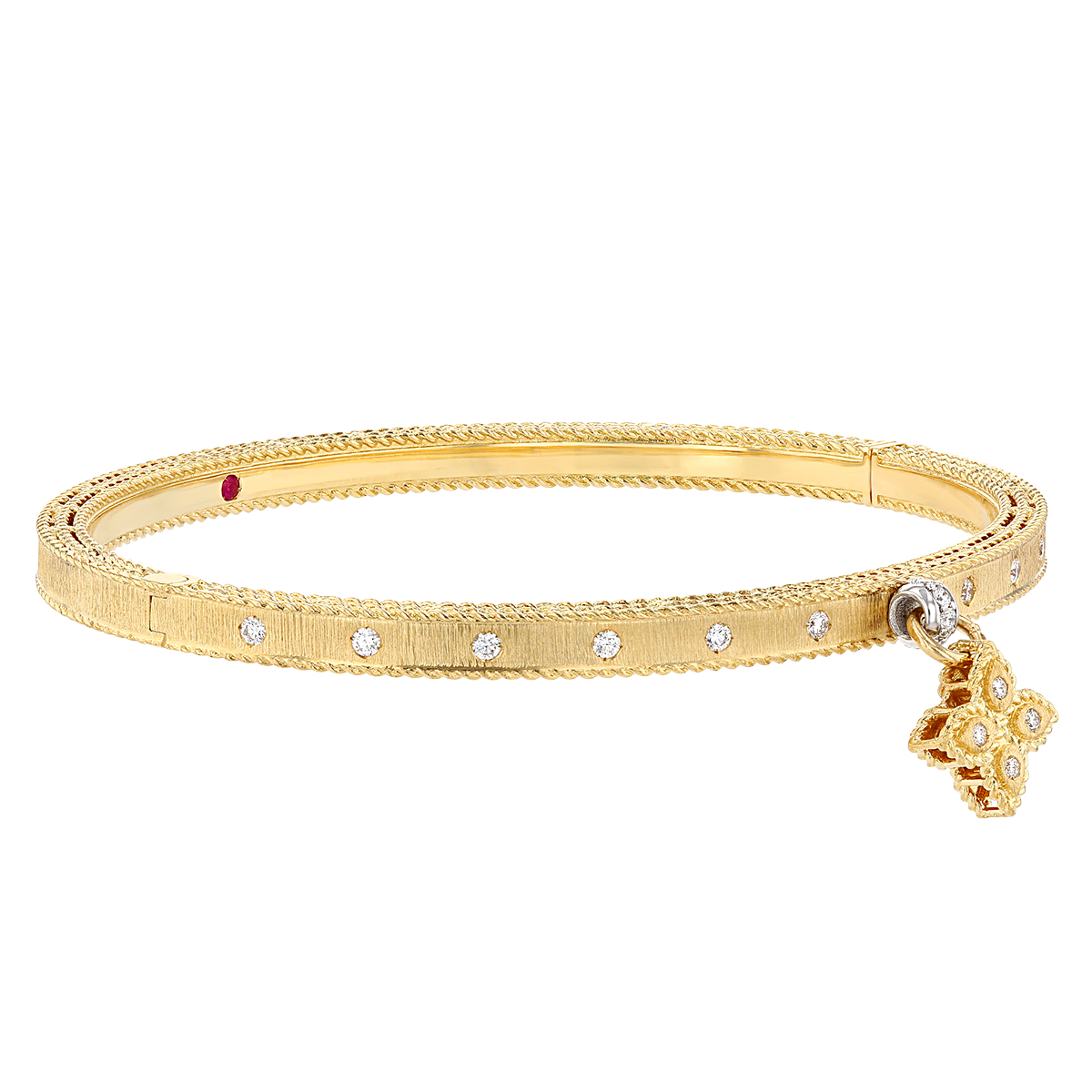 Roberto Coin Venetian Princess Small Flower Charm Bangle in Yellow Gold with Diamonds
