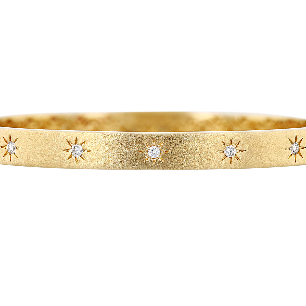 Diamond Star Pattern Thin Bangle in Satin Yellow Gold