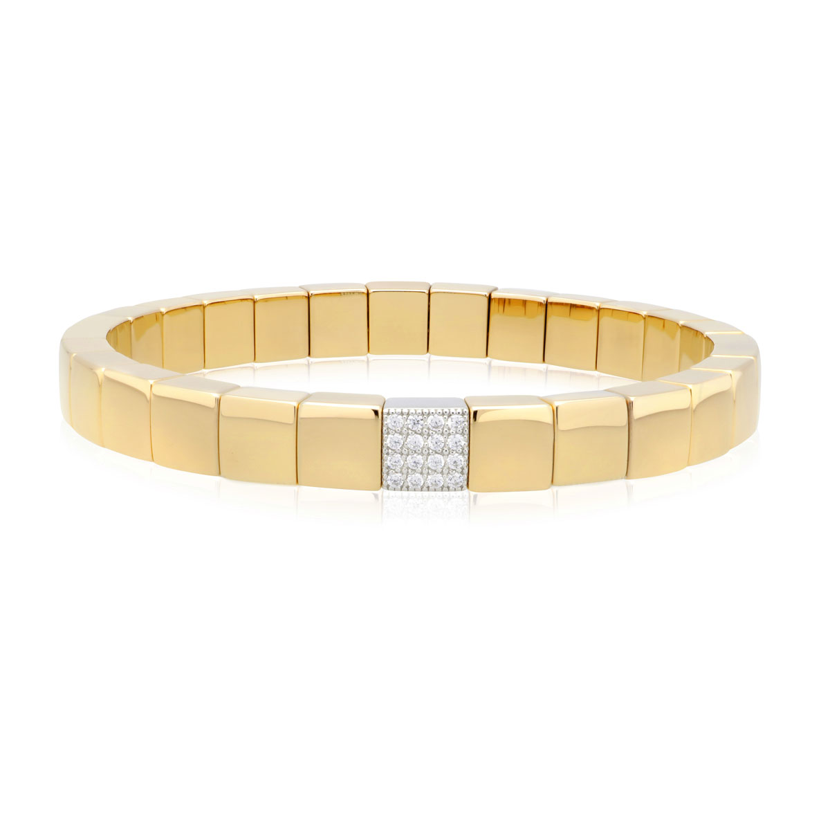 Roberto Demeglio Scacco Stretch Bracelet in Yellow Gold with Diamond Pavé Station