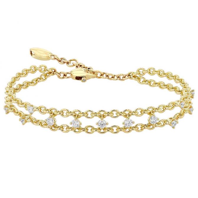 Mattia Cielo Diamond Double Strand Chain Bracelet in Yellow Gold