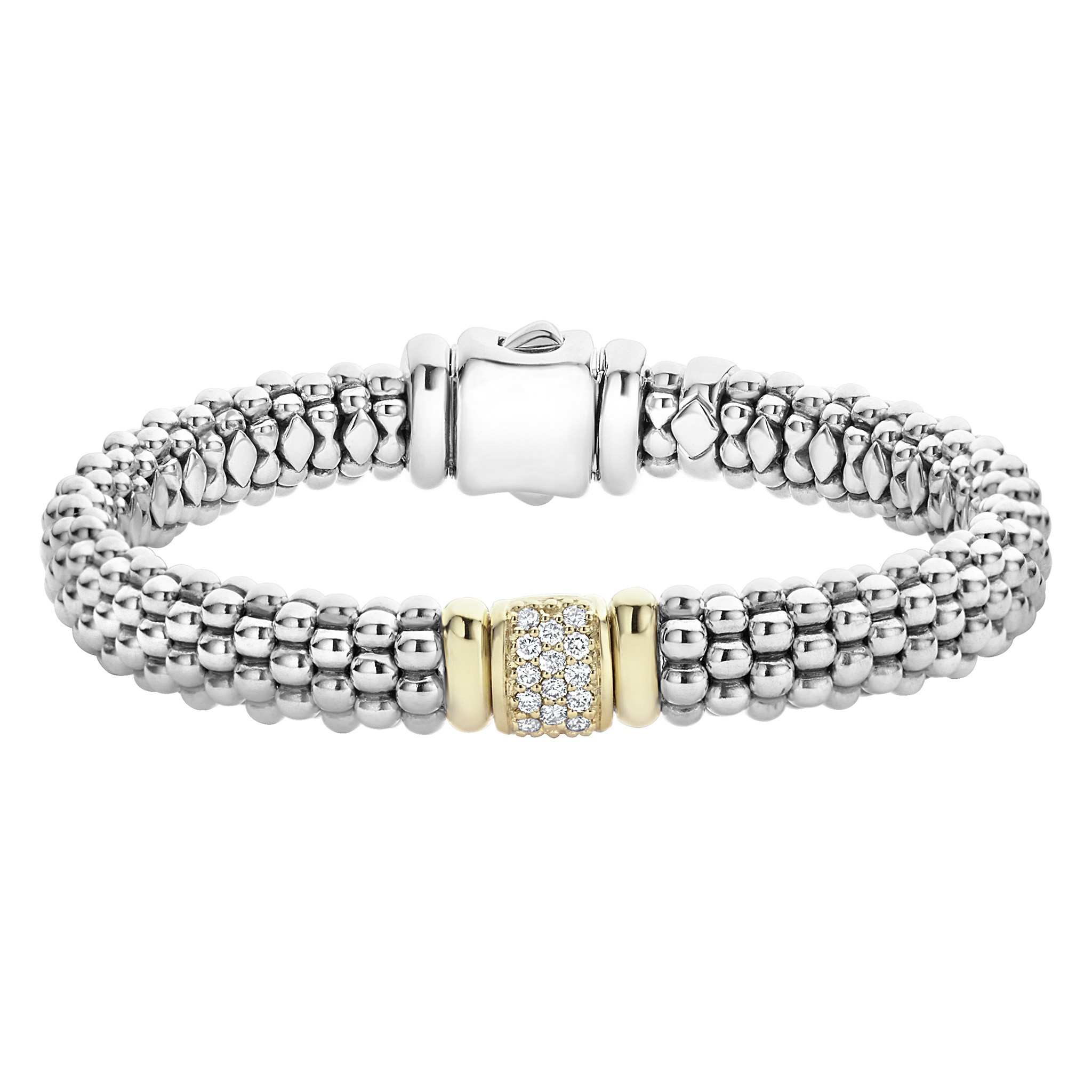LAGOS Sterling Silver & 18K Yellow Gold Diamonds & Caviar Bracelet, 7