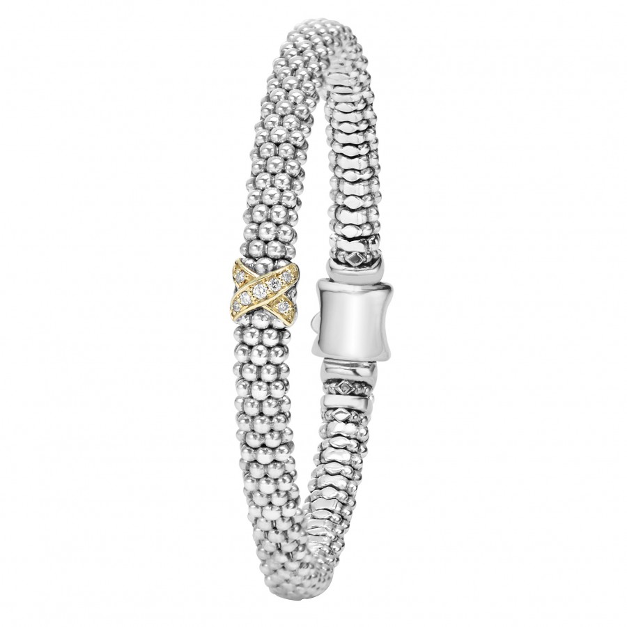 LAGOS Sterling Silver & 18K Yellow Gold Rope Single Station X Bracelet, 7