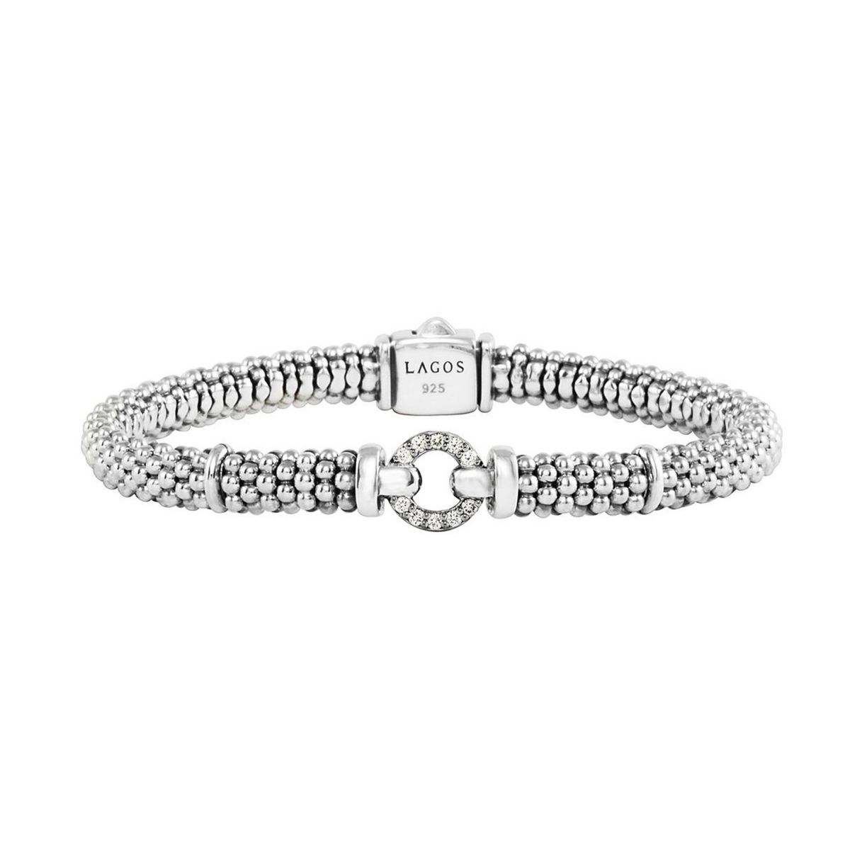 LAGOS Sterling Silver Diamond Station Caviar Bracelet, 7