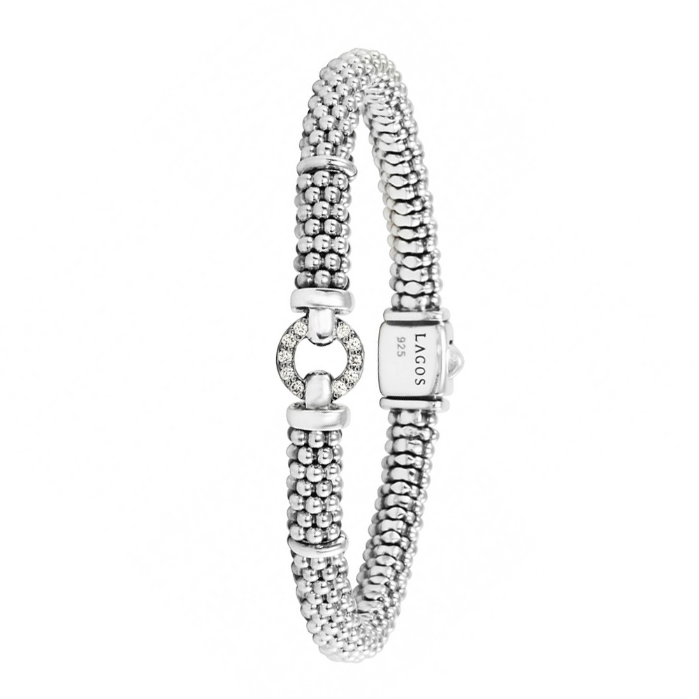 LAGOS Sterling Silver Diamond Station Caviar Bracelet, 7