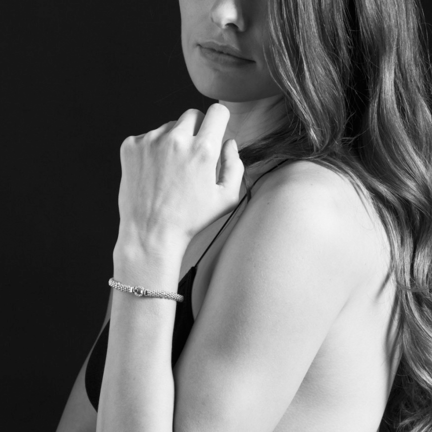 LAGOS Sterling Silver Diamond Station Caviar Bracelet, 7