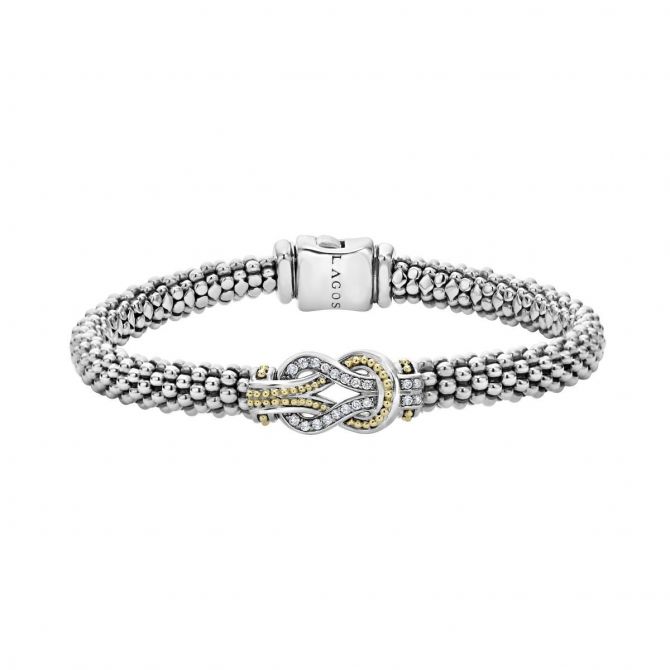 LAGOS Sterling Silver & 18K Yellow Gold Diamond Newport Bracelet