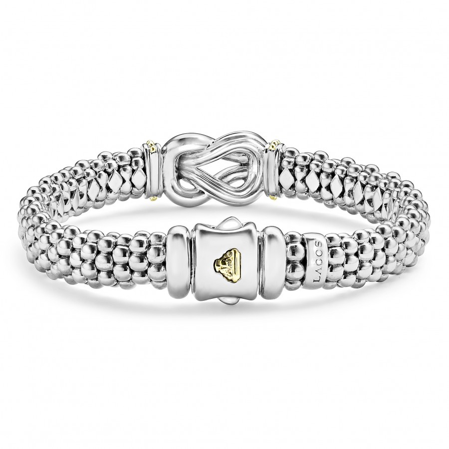 LAGOS Sterling Silver & 18K Yellow Gold Diamond Newport Caviar Knot Bracelet, 7