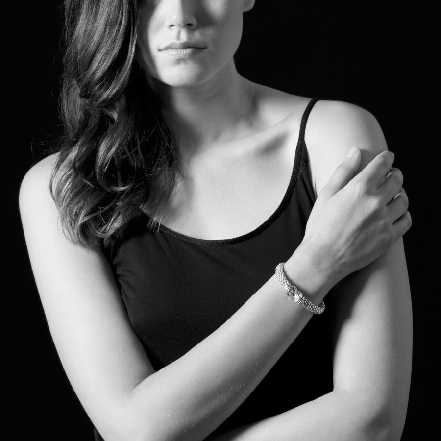 LAGOS Sterling Silver & 18K Yellow Gold Diamond Newport Caviar Knot Bracelet, 7