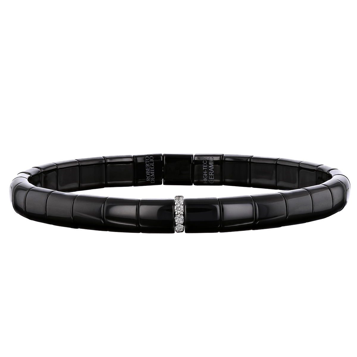 Roberto Demeglio Pura Bracelet in Black Shiny Ceramic & White Diamonds, 0.07 cttw