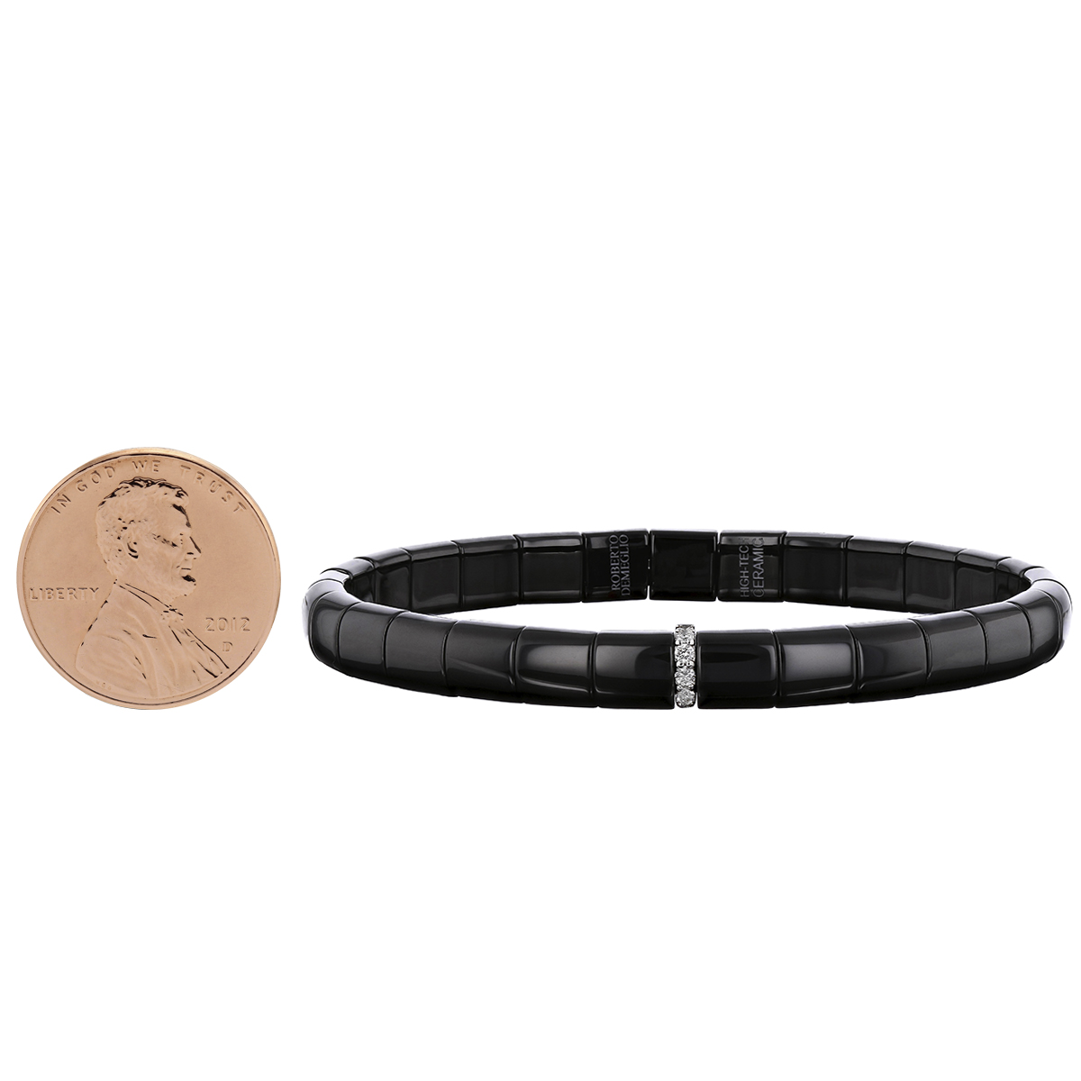 Roberto Demeglio Pura Bracelet in Black Shiny Ceramic & White Diamonds, 0.07 cttw