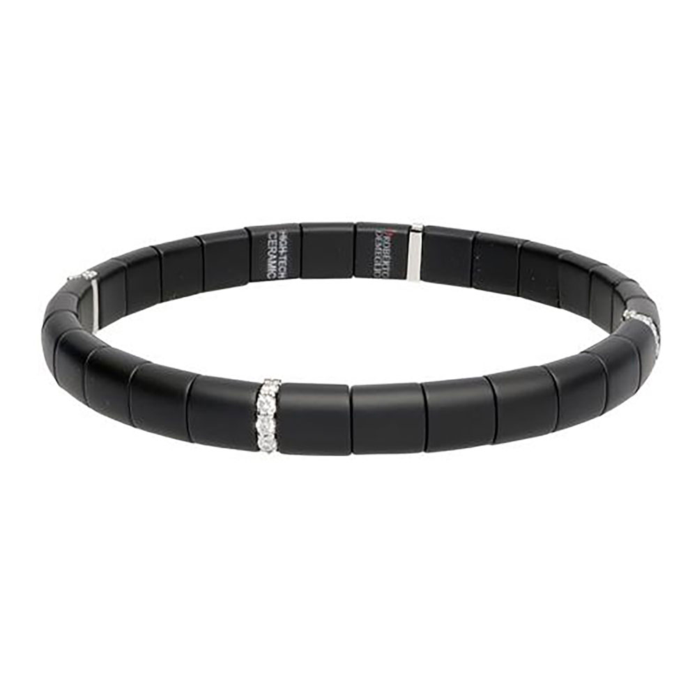 Roberto Demeglio 18K White Gold & Black Ceramic Diamond Single Row Stretch Bracelet, 0.28 cttw