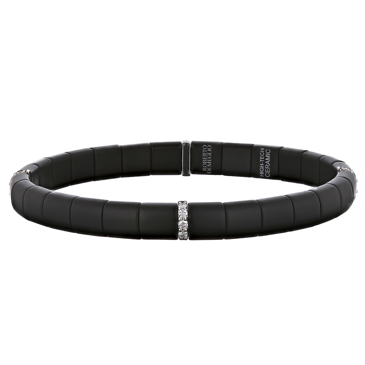 Roberto Demeglio 18K White Gold & Black Ceramic Diamond Single Row Stretch Bracelet, 0.28 cttw