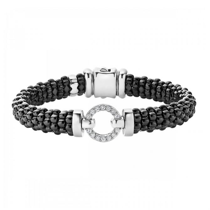 LAGOS Sterling Silver Round Diamond Black Caviar Beaded Bracelet