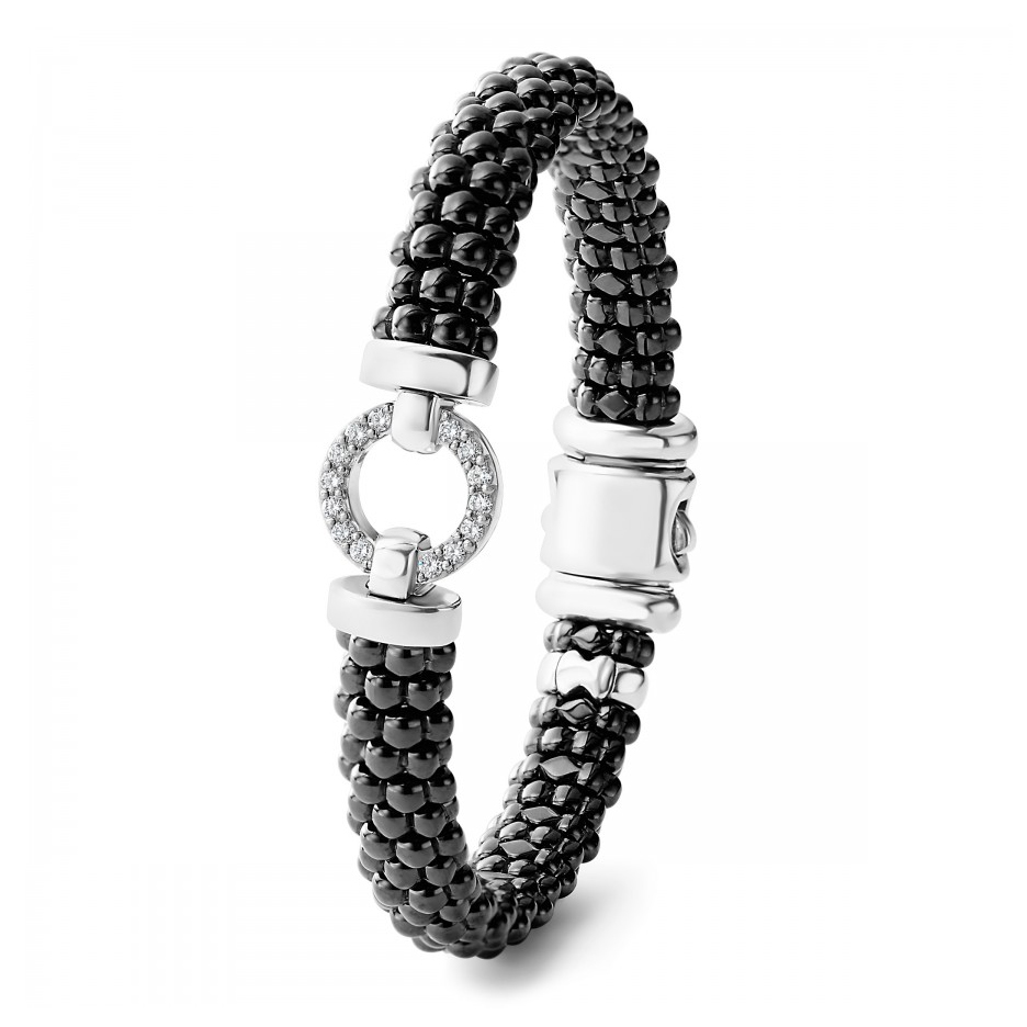 LAGOS Sterling Silver Round Diamond Black Caviar Beaded Bracelet