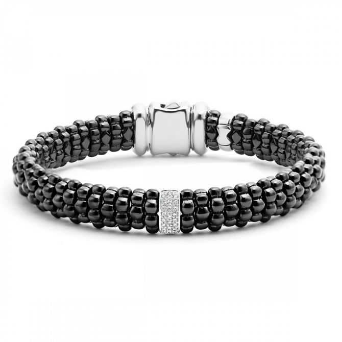 Sterling Silver Ruthenium Plated Beads With Black CZ Diamonds