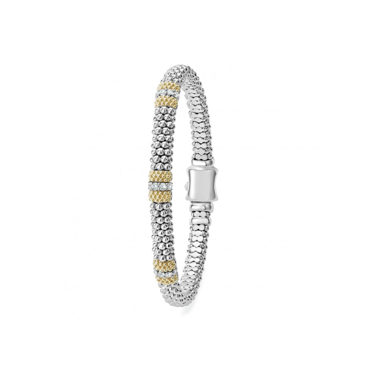 LAGOS 18K Yellow Gold & Sterling Silver Diamond Lux Caviar Single Station Bracelet, Medium