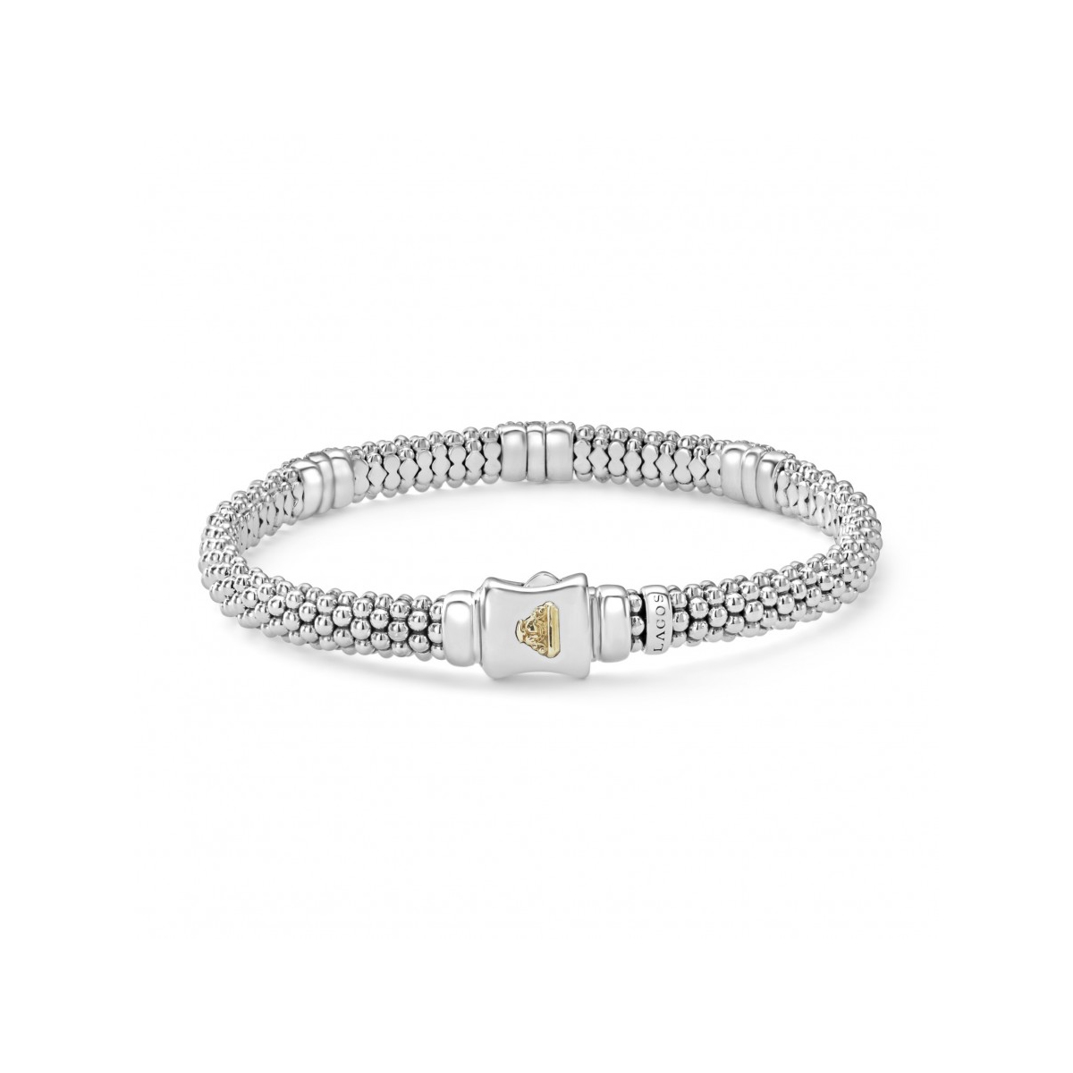 LAGOS 18K Yellow Gold & Sterling Silver Diamond Lux Caviar Single Station Bracelet, Medium