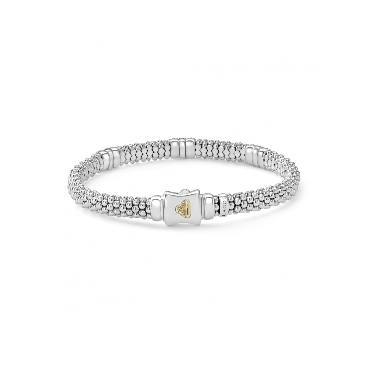 LAGOS 18K Yellow Gold & Sterling Silver Diamond Three Station Lux Caviar Bracelet
