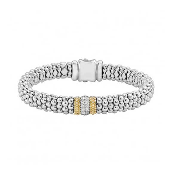 LAGOS 18K Yellow Gold & Sterling Silver Diamond Lux Caviar Bracelet, Medium