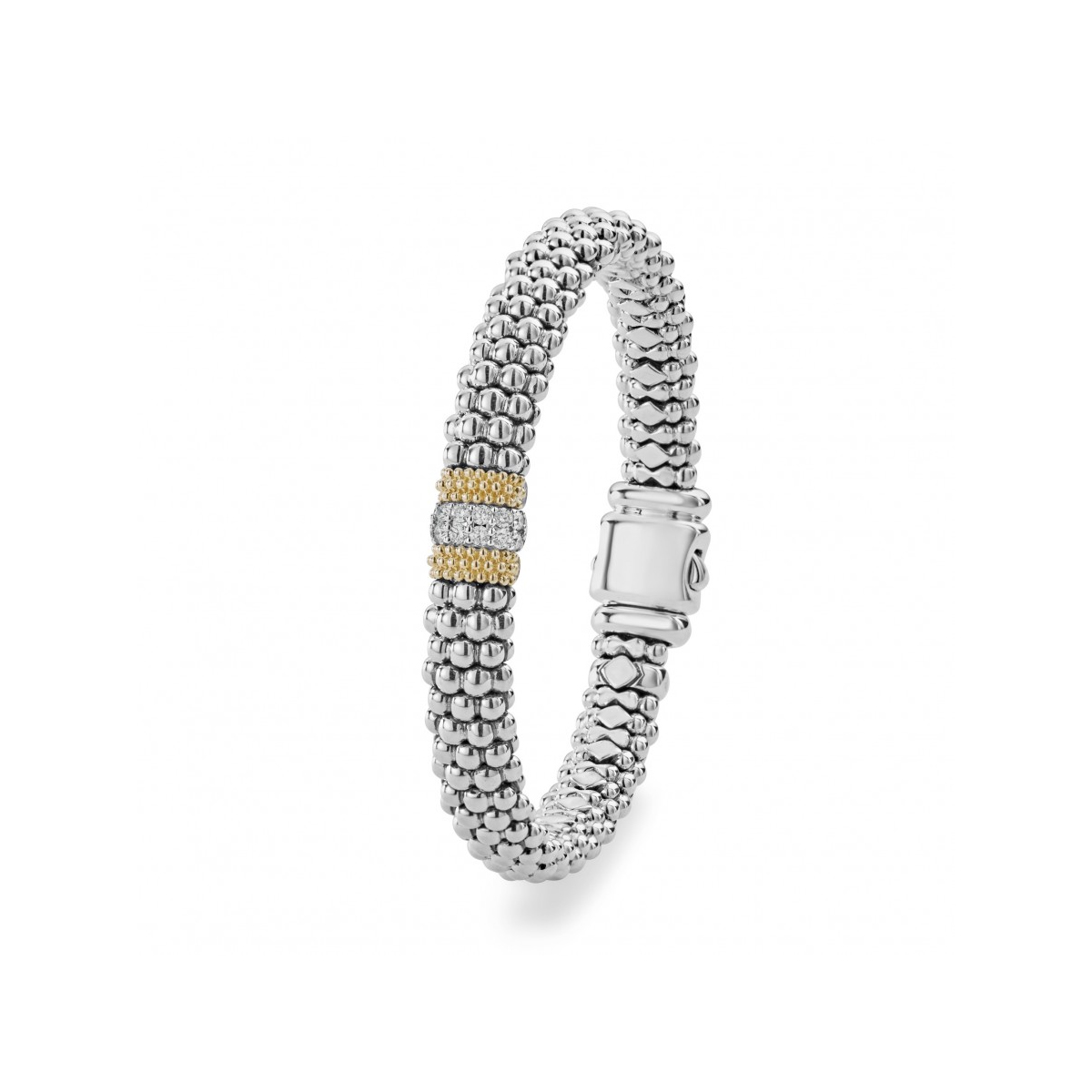 LAGOS 18K Yellow Gold & Sterling Silver Diamond Lux Caviar Bracelet, Medium