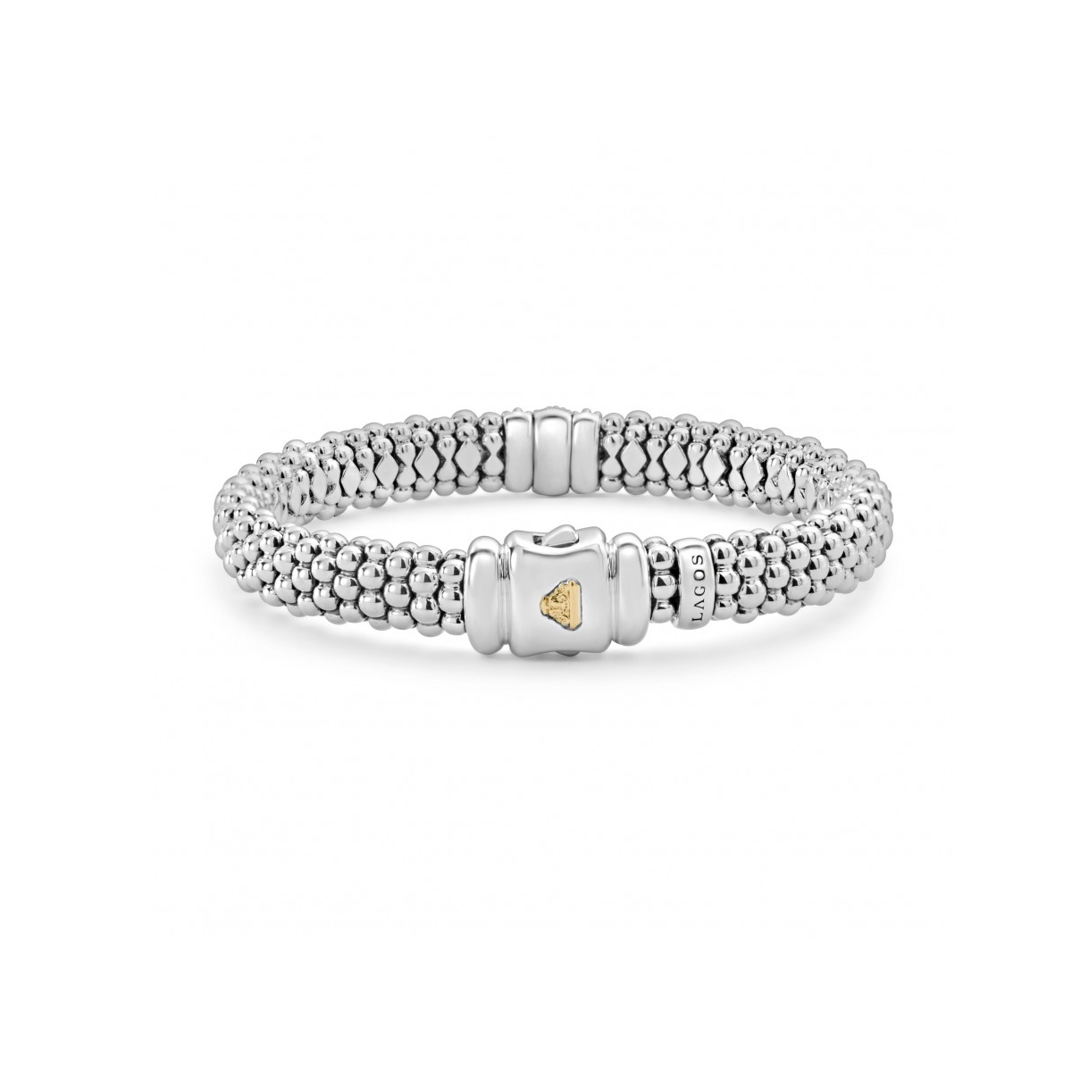 LAGOS 18K Yellow Gold & Sterling Silver Diamond Lux Caviar Bracelet, Medium