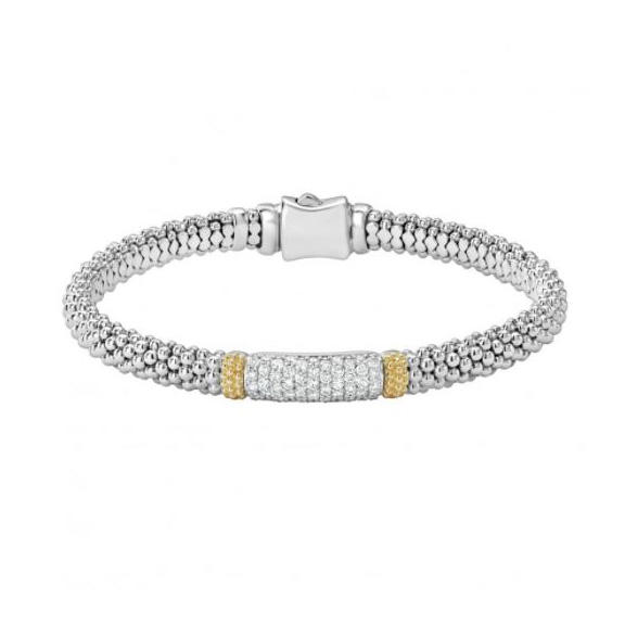 LAGOS 18K Yellow Gold & Sterling Silver Diamond Lux Caviar Bracelet, Medium