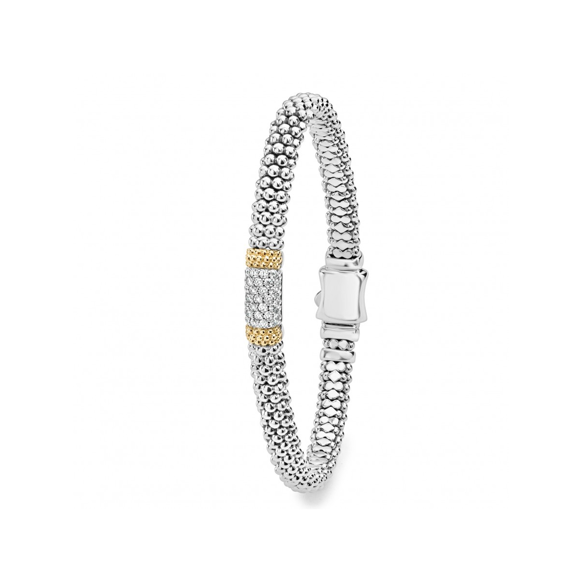 LAGOS 18K Yellow Gold & Sterling Silver Diamond Lux Caviar Bracelet, Medium