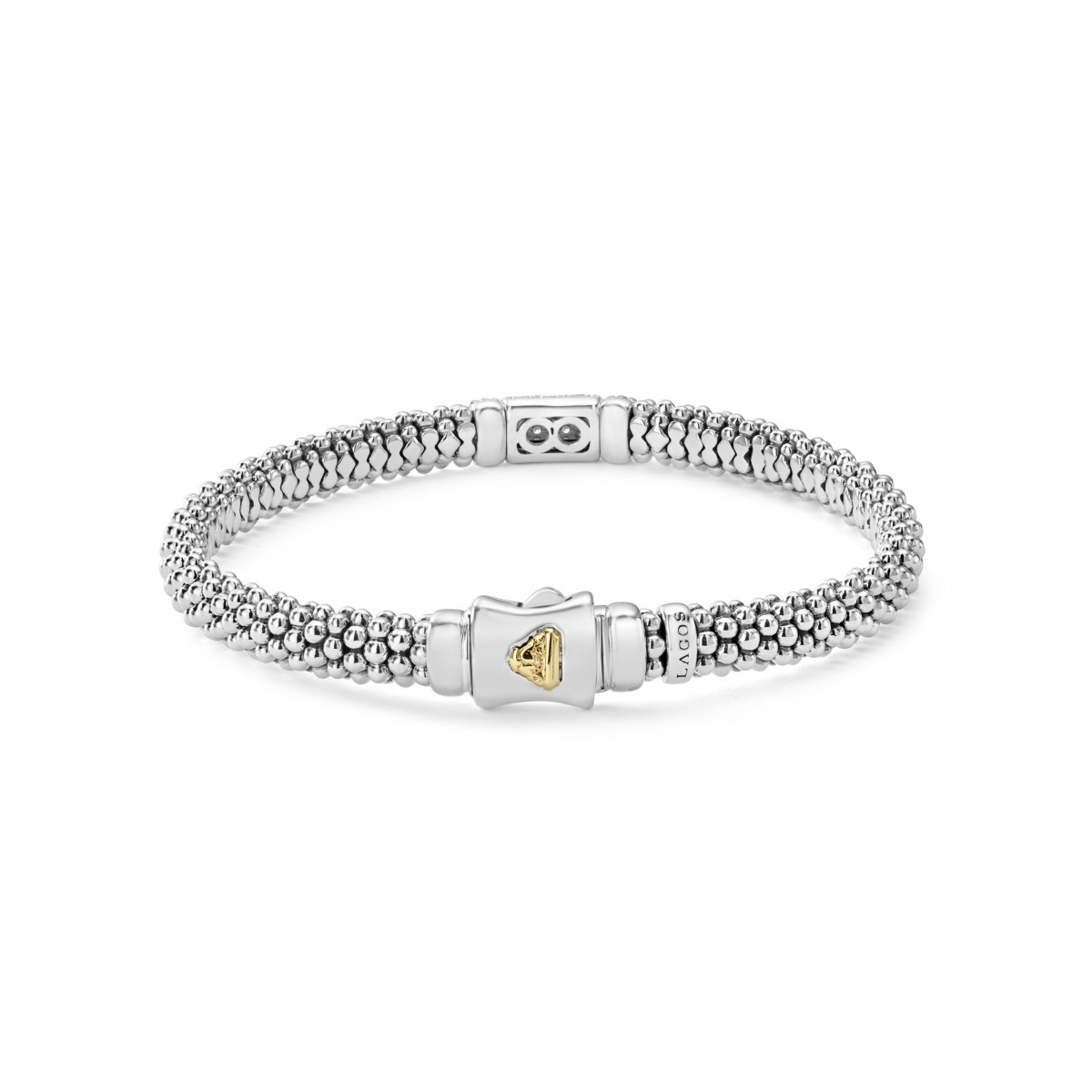LAGOS 18K Yellow Gold & Sterling Silver Diamond Lux Caviar Bracelet, Medium