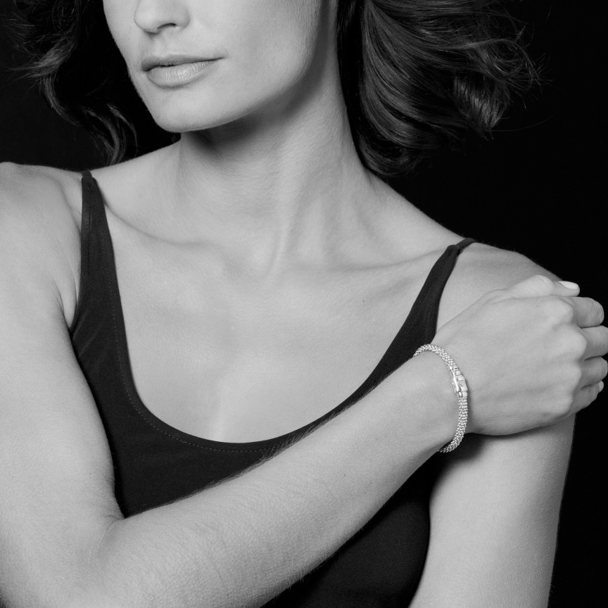 LAGOS 18K Yellow Gold & Sterling Silver Diamond Lux Caviar Bracelet, Medium