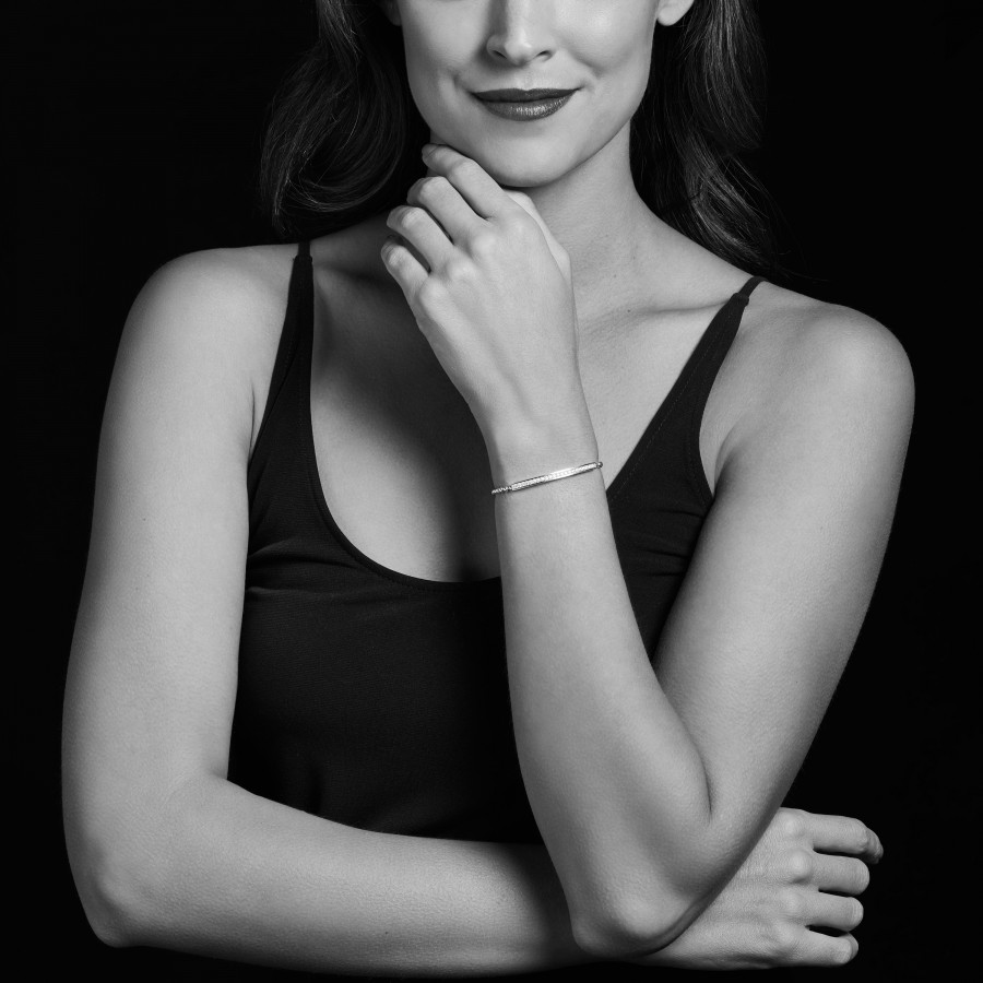 LAGOS Sterling Silver Diamond Caviar Spark Curved Bar Bracelet, 7