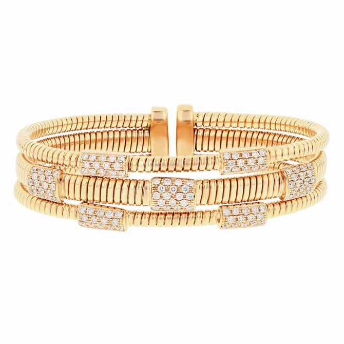 3 Row Rose Gold & Pave Diamond Station Cuff Bracelet