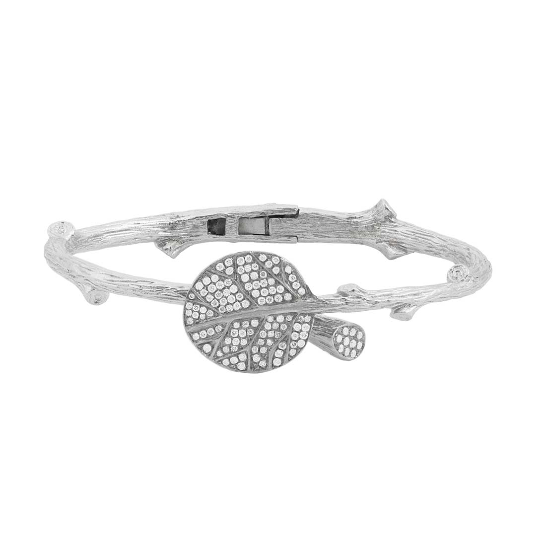 Michael Aram Sterling Silver Diamond Botanical Leaf Bangle