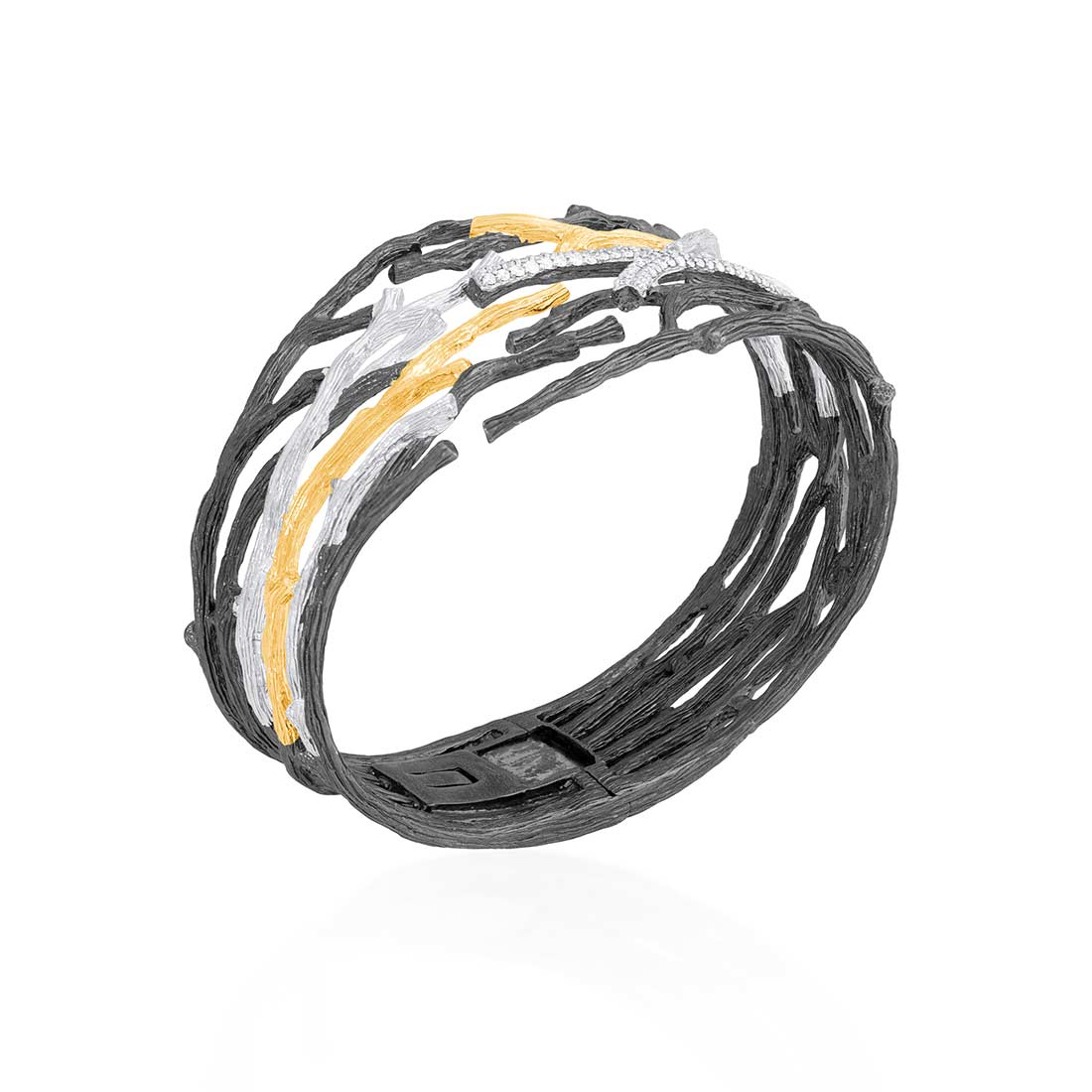 Michael Aram Enchanted Forest Mulit Row Cuff Bracelet with Diamonds in Black Rhodium, Sterling Silve