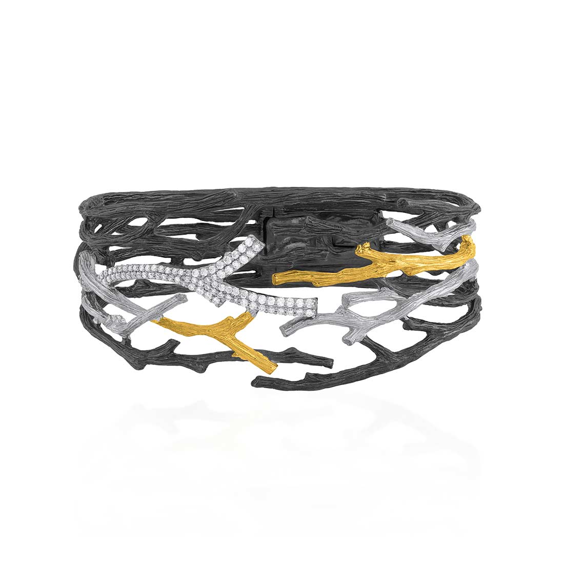 Michael Aram Enchanted Forest Mulit Row Cuff Bracelet with Diamonds in Black Rhodium, Sterling Silve