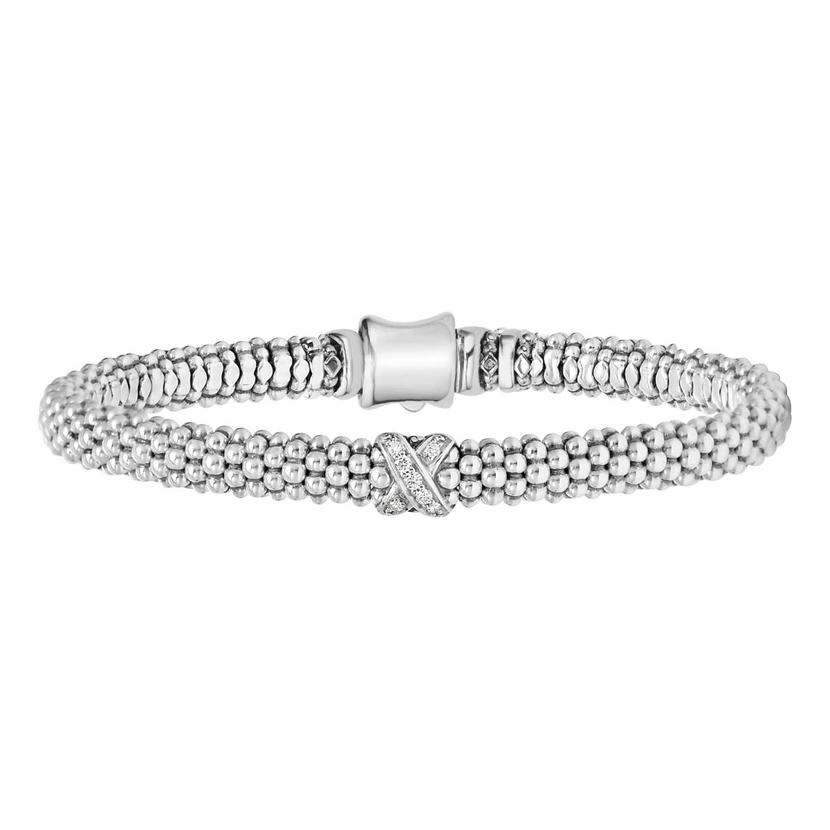 LAGOS Sterling Silver Diamond Lux Caviar Single Station X Bracelet 05
