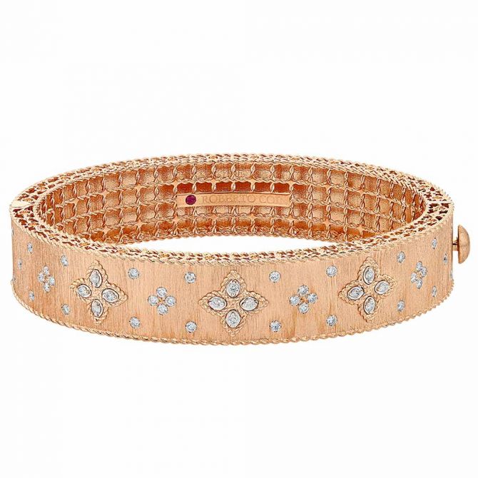 Roberto Coin Venetian Princess Satin Rose Gold Bangle Bracelet with Diamonds