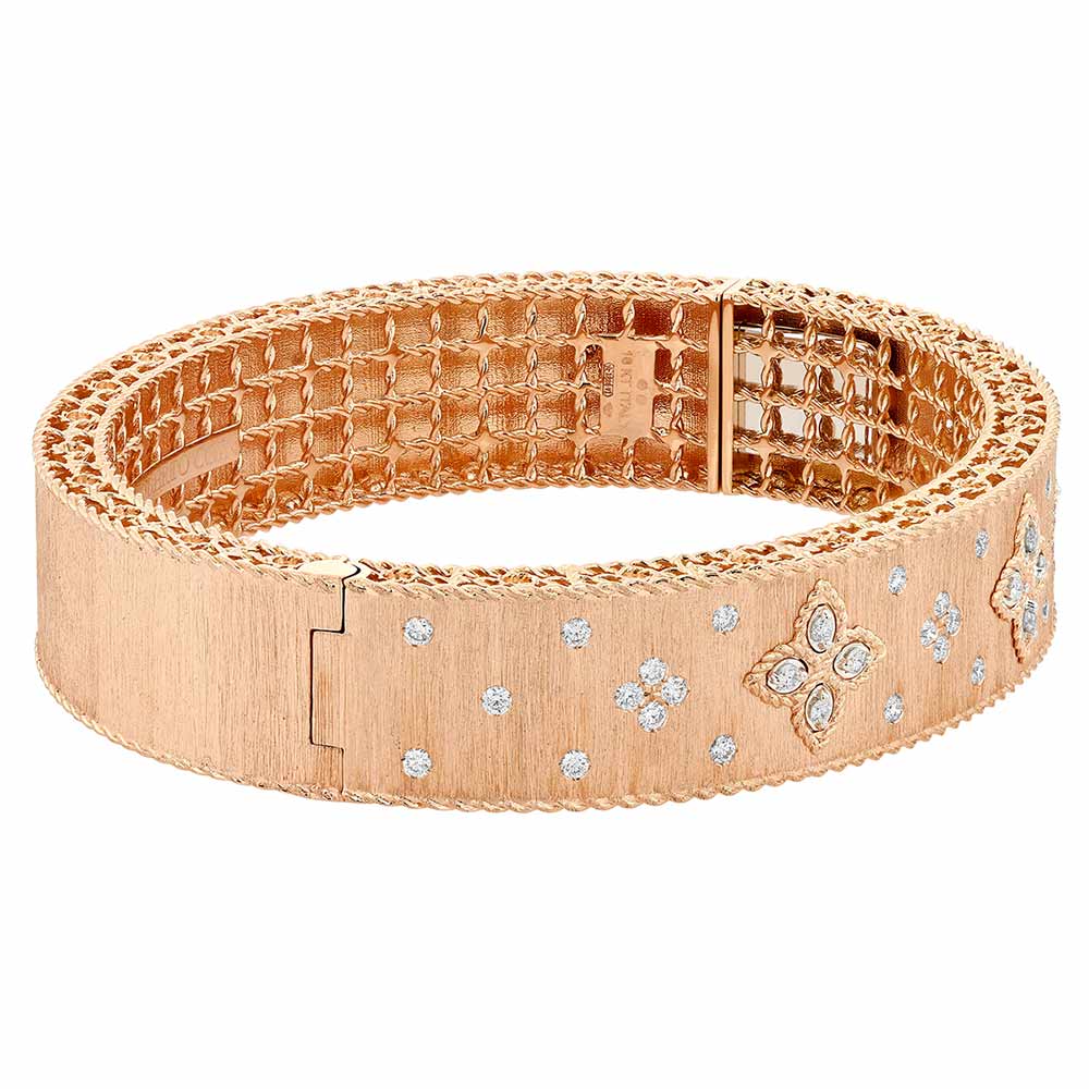 Roberto Coin Venetian Princess Satin Rose Gold Bangle Bracelet with Diamonds