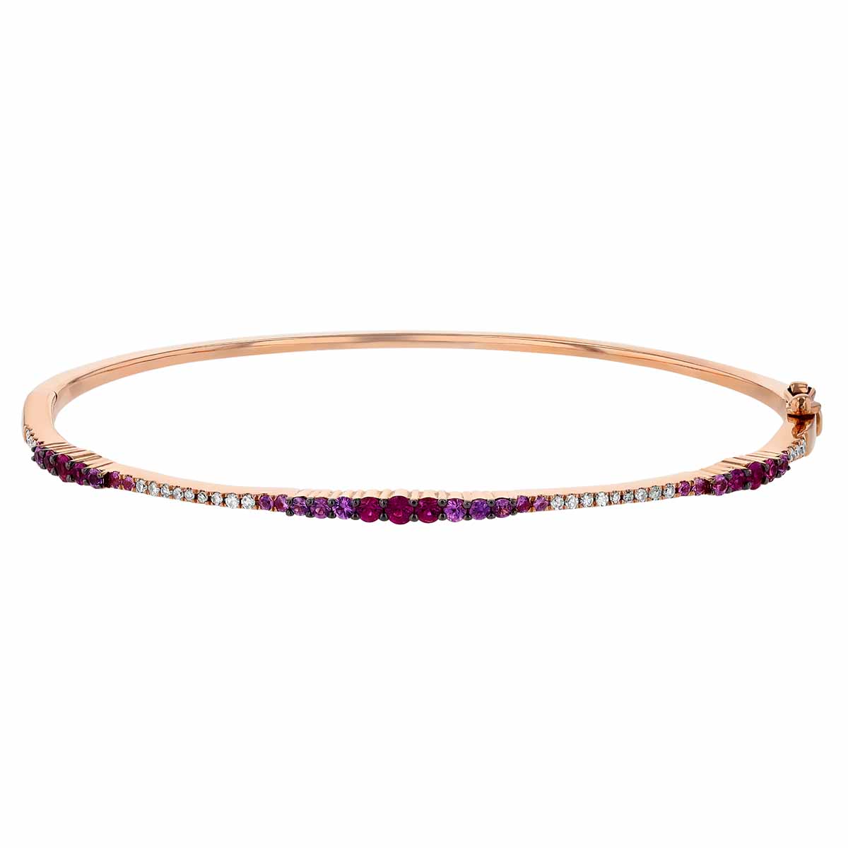 Graduated Pink Sapphire & Diamond Hinged Bangle Bracelet in Rose Gold