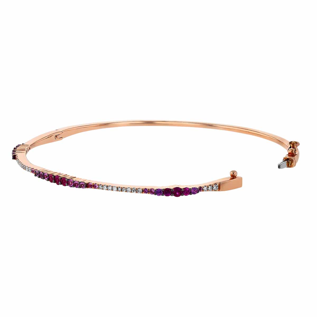 Graduated Pink Sapphire & Diamond Hinged Bangle Bracelet in Rose Gold