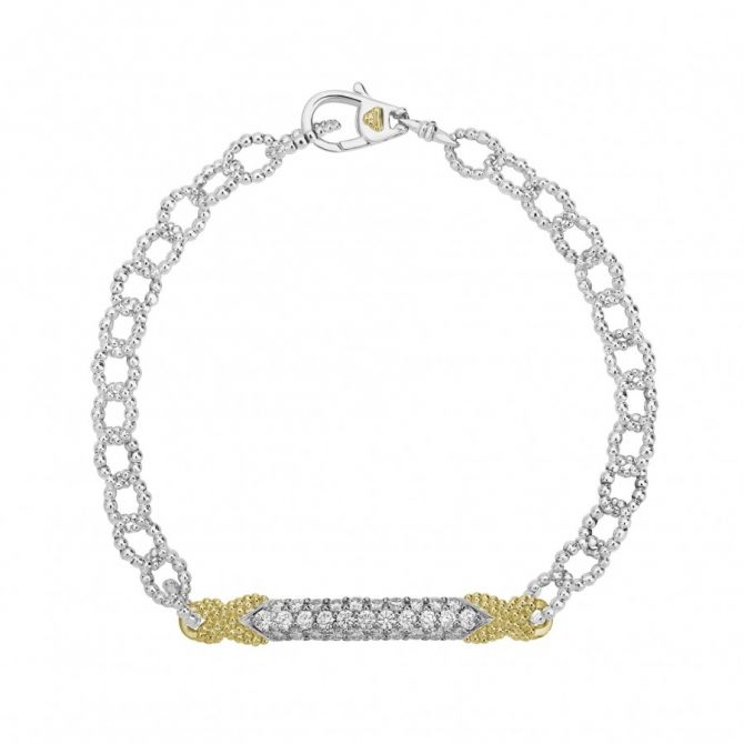 LAGOS Caviar Lux Diamond Link Bracelet in Sterling Silver & Yellow Gold
