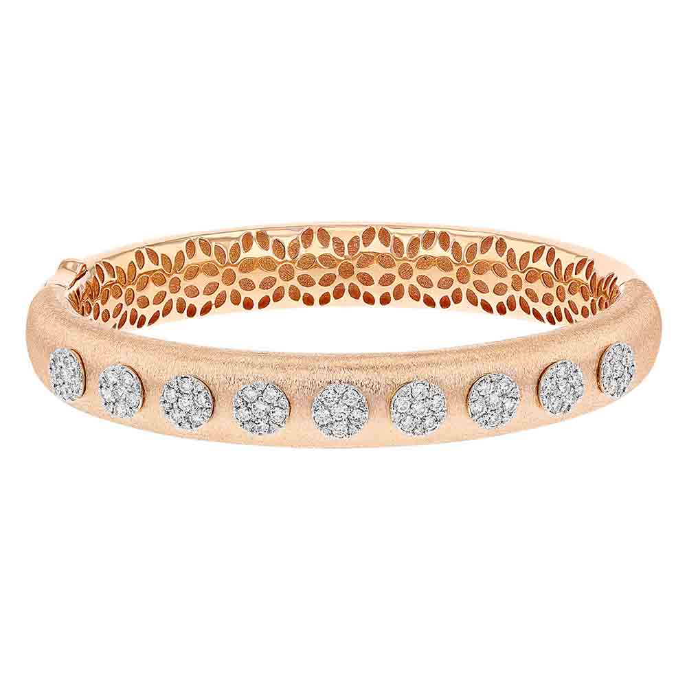 Rose Gold Matte Finish Bangle Bracelet with Diamond Pavé Circles