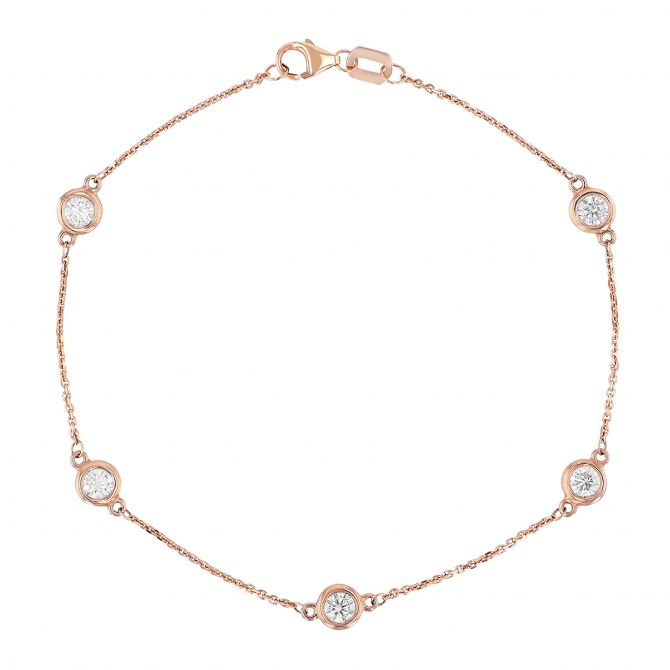 Diamond 5 Station Bracelet in Rose Gold, 7.5"