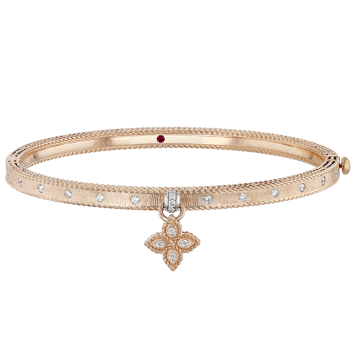 Roberto Coin Venetian Princess Small Flower Charm Bangle in Rose Gold with Diamonds